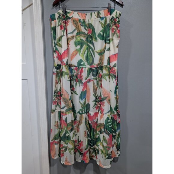 G by Guliana Printed Aria Mesh Tiered Maxi Skirt Green Tropical Parrot Sz 2X - Picture 3 of 15